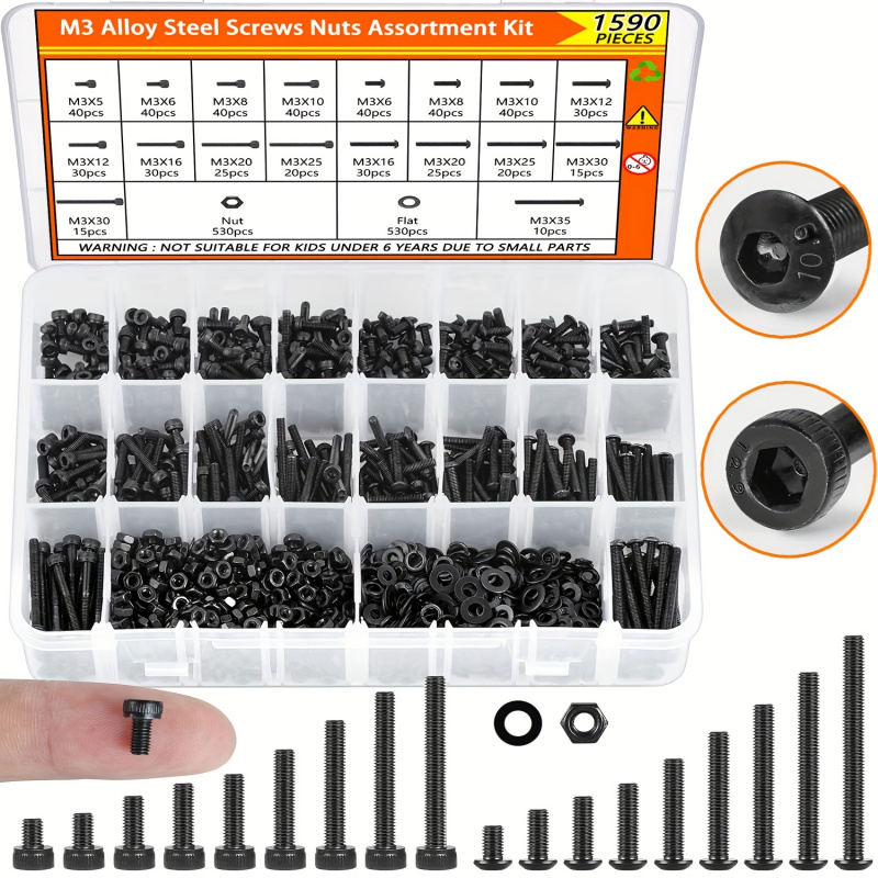 1590PCS M3 Screw Assortment Ki - Nuts Mix ulasan dan harga